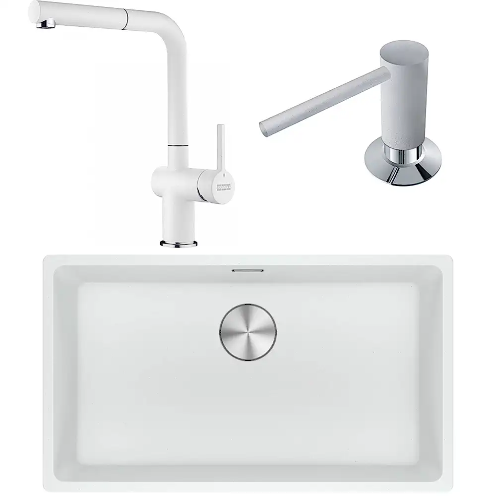 Franke Maris MRG 110-72 Granit Evye + Active Plus Doccia 2.0 Armatür + Sıvı Sabunluk (Bianco) Hemen Al