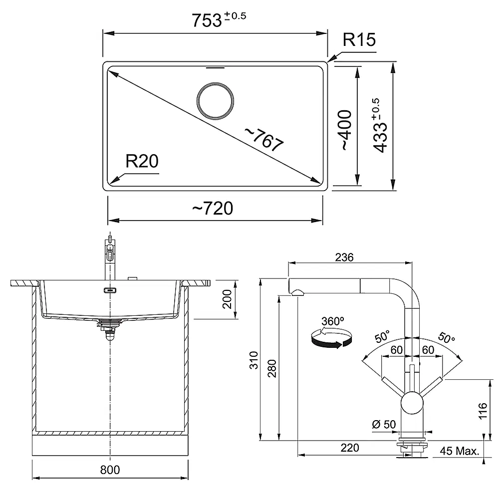 Franke Maris MRG 110-72 Granit Evye + Active Plus Doccia 2.0 Armatür + Sıvı Sabunluk (Bianco) Hemen Al
