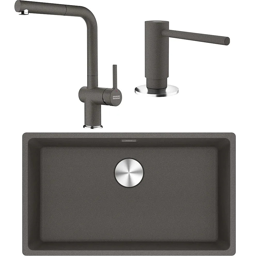 Franke Maris MRG 110-72 Granit Evye + Active Plus Doccia 2.0 Armatür + Sıvı Sabunluk (Slate Grey) Hemen Al