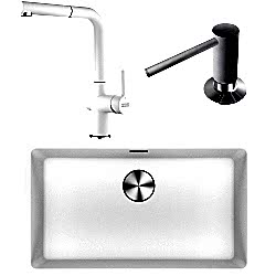 Franke Maris MRG 110-72 Granit Evye + Active Plus Doccia 2.0 Armatür + Sıvı Sabunluk (Bianco)