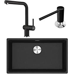 Franke Maris MRG 110-72 Granit Evye + Active Plus Doccia 2.0 Armatür + Sıvı Sabunluk (Nero)