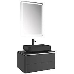 Kale Lotus 80 Cm Mat Siyah-Antrasit Banyo Dolabı Takımı