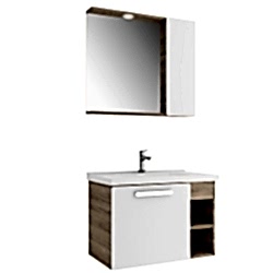 Kale Mare 80 Cm Beyaz-Meşe Banyo Dolabı Takımı