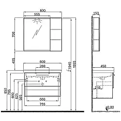 Kale Trevi 80 Cm Antrasit-Ceviz Banyo Dolabı Takımı Hemen Al