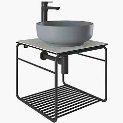 Kale Volo 45 Cm Yuvarlak Mat Gri Lavabolu Metal Banyo Mobilya Seti