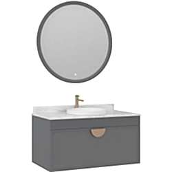 Orka Molino 100 Cm Gri Banyo Dolabı Takımı (Altın Kulp)