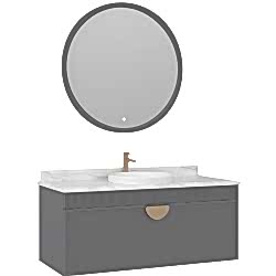 Orka Molino 120 Cm Gri Banyo Dolabı Takımı (Altın Kulp)